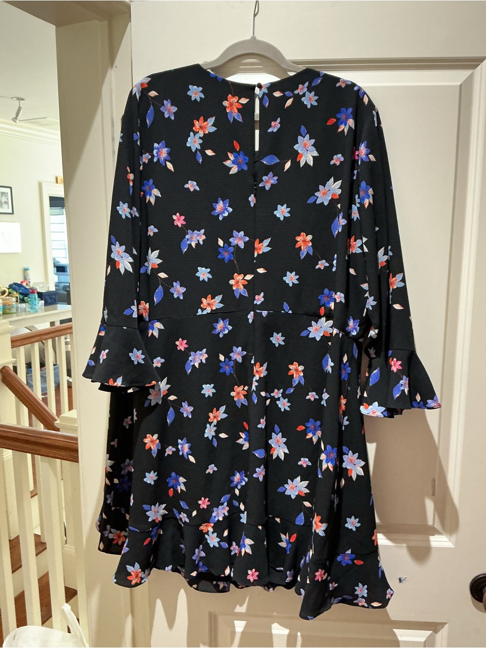 Eliza J Black Floral Ruffle Hem Dress with Blue & Pink Flowers